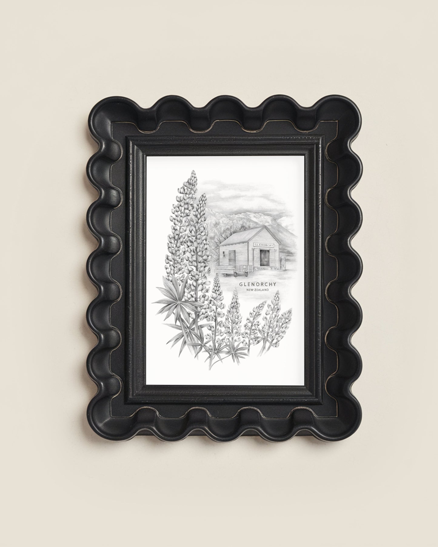 Art print of drawing from Glenorchy in New Zealand.